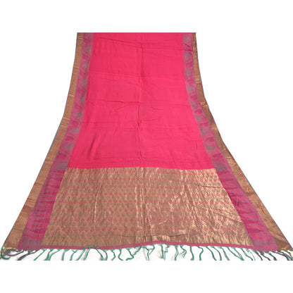 Sanskriti Vintage Sarees Pink Blend Silk HandWoven Wedding Sari 5yd Craft Fabric