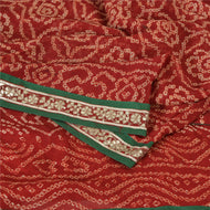 Sanskriti Vintage Sarees Red Bandhani Gota Patti Lace Pure Georgette Sari Fabric