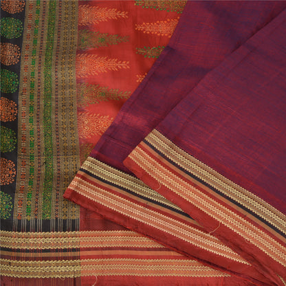 Sanskriti Vintage Sarees Purple Hand-Woven 100% Pure Silk Sari 5yd Craft Fabric