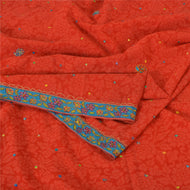 Sanskriti Vintage Sarees Orange Embroidered Pure Georgette Sari 5yd Craft Fabric