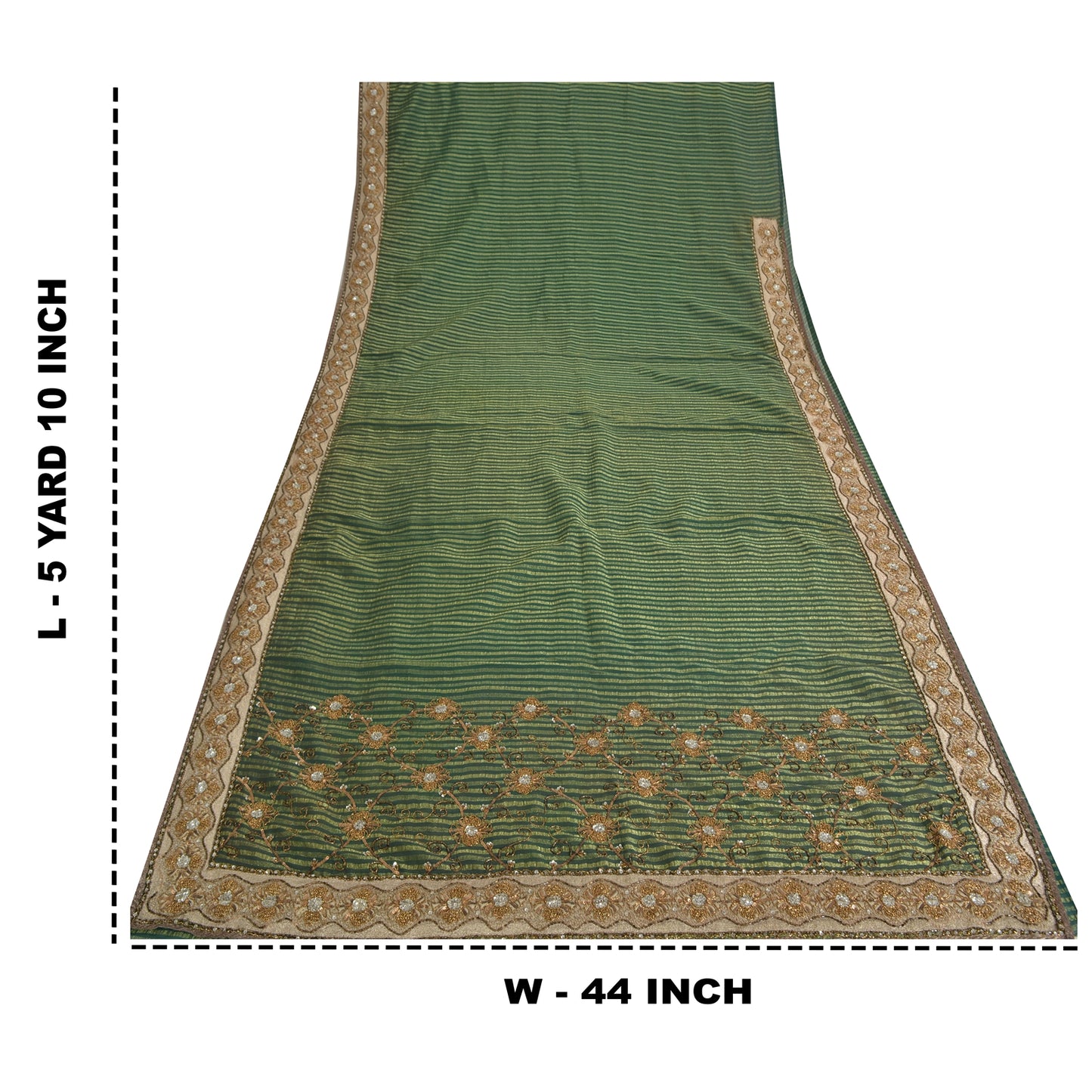 Sanskriti Vintage Sarees Green Artificial Silk Hand Beads Zari Woven Sari Fabric