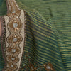 Sanskriti Vintage Sarees Green Artificial Silk Hand Beads Zari Woven Sari Fabric