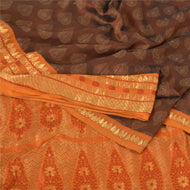 Sanskriti Vintage Sarees Brown/Orange Pure Silk Hand Woven Sari 5yd Craft Fabric