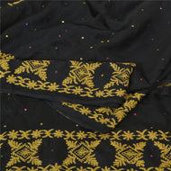 Sanskriti Vintage Sarees Black Pure Chiffon Silk Hand Beaded Sari Craft Fabric
