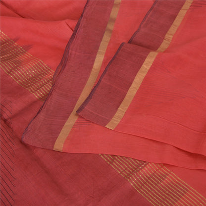 Sanskriti Vintage Sarees Indian Red Zari Woven Pure Silk Sari 5yd Craft Fabric