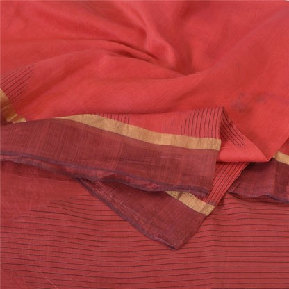 Sanskriti Vintage Sarees Indian Red Zari Woven Pure Silk Sari 5yd Craft Fabric