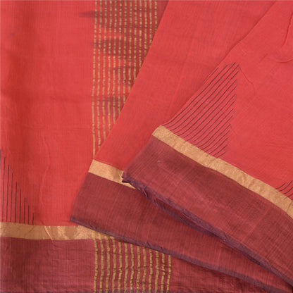 Sanskriti Vintage Sarees Indian Red Zari Woven Pure Silk Sari 5yd Craft Fabric