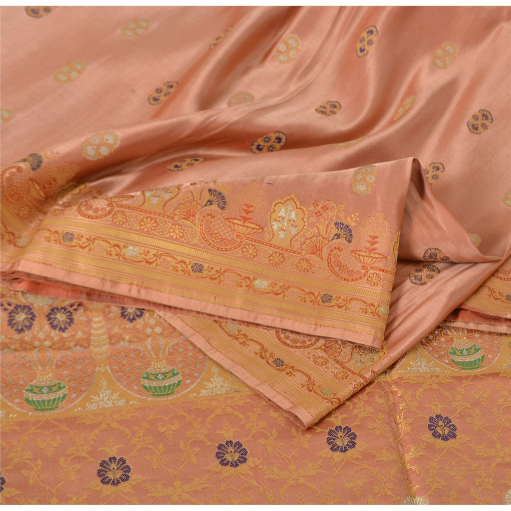 Sanskriti Vintage Sarees Pink Hand Woven 100% Pure Silk Sari 5yd Craft Fabric