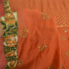 Sanskriti Vintage Orange Sarees Pure Georgette Silk HandBeaded Sari Craft Fabric