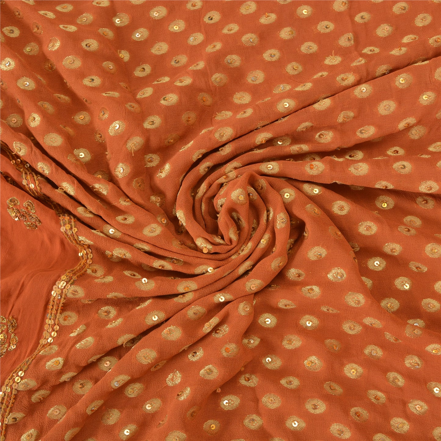 Sanskriti Vintage Orange Sarees Pure Georgette Silk HandBeaded Sari Craft Fabric