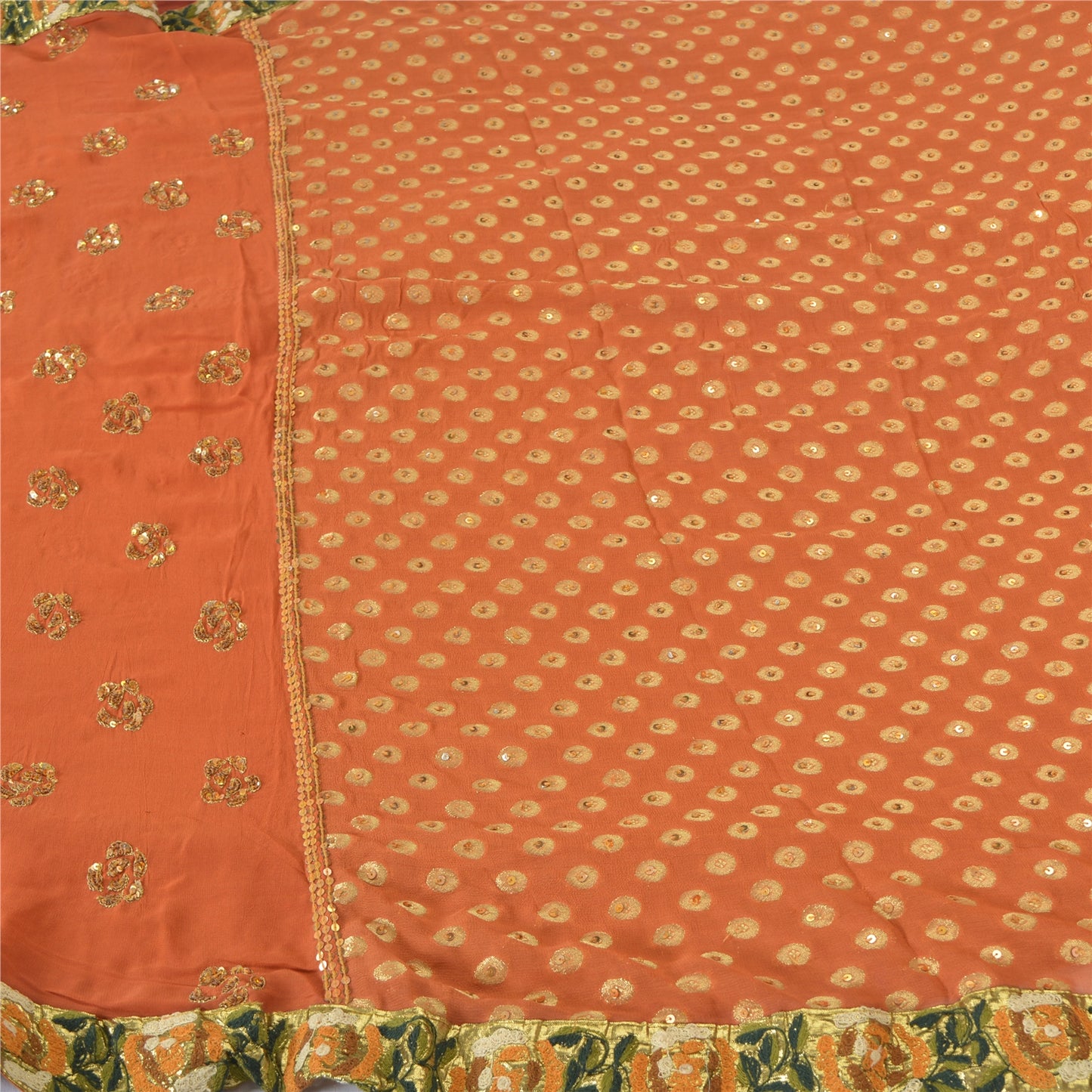 Sanskriti Vintage Orange Sarees Pure Georgette Silk HandBeaded Sari Craft Fabric