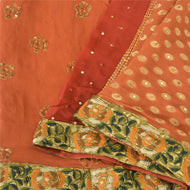 Sanskriti Vintage Orange Sarees Pure Georgette Silk HandBeaded Sari Craft Fabric