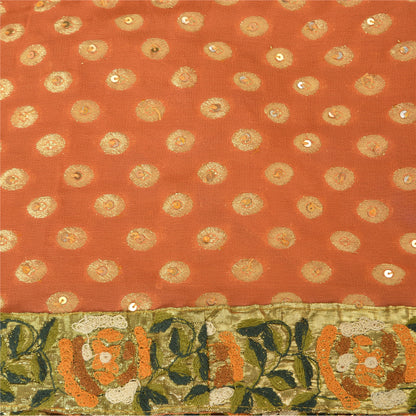 Sanskriti Vintage Orange Sarees Pure Georgette Silk HandBeaded Sari Craft Fabric