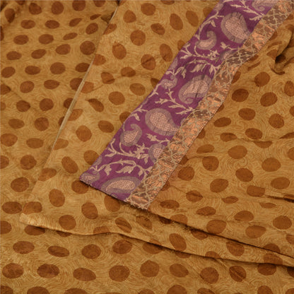 Sanskriti Vintage Brown Sarees Pure Silk Premium Printed Sari 5yard Craft Fabric