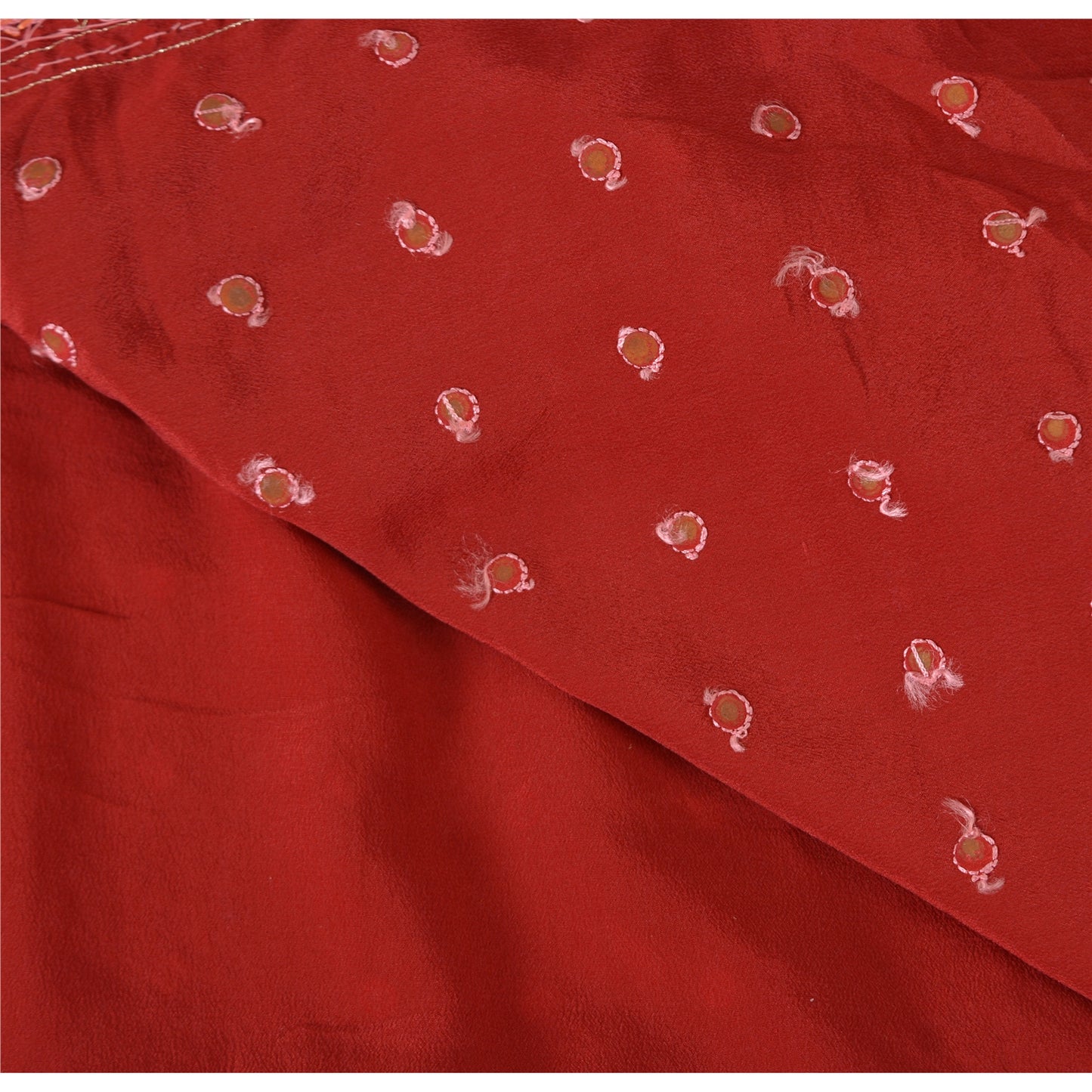 Sanskriti Vintage Red Sarees Pure Crepe Silk Hand Beaded Sari 5yrd Craft Fabric