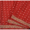 Sanskriti Vintage Red Sarees Pure Crepe Silk Hand Beaded Sari 5yrd Craft Fabric