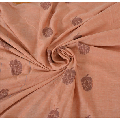 Sanskriti Vintage Salmon Pink Sarees Pure Cotton Hand woven Sari 5ydCraft Fabric