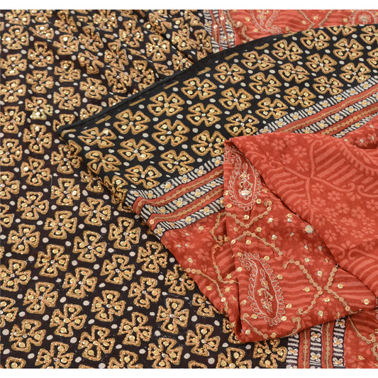 Sanskriti Vintage Indian Sarees Pure Georgette Hand Beaded Premium Sari Fabric