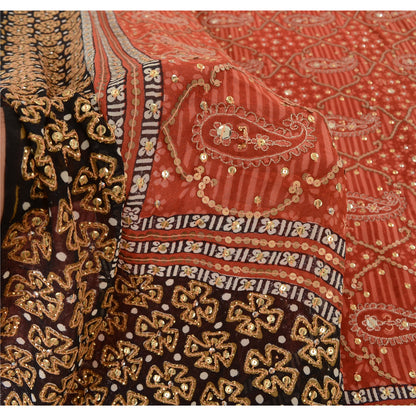 Sanskriti Vintage Indian Sarees Pure Georgette Hand Beaded Premium Sari Fabric