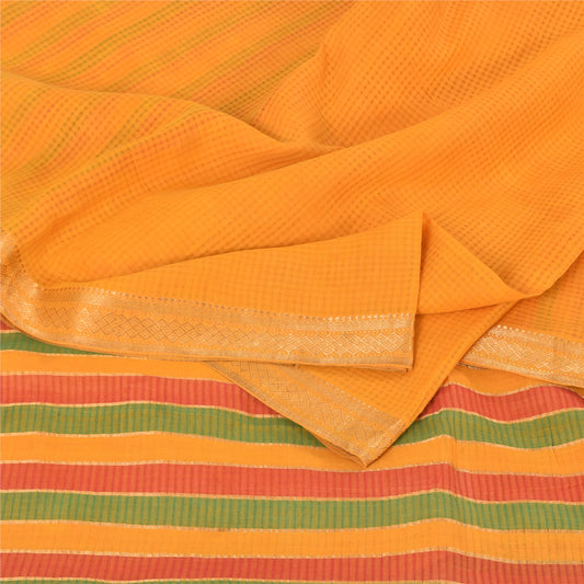 Sanskriti Vintage Indian Yellow Sarees Pure Silk Woven Ethnic Sari Craft Fabric