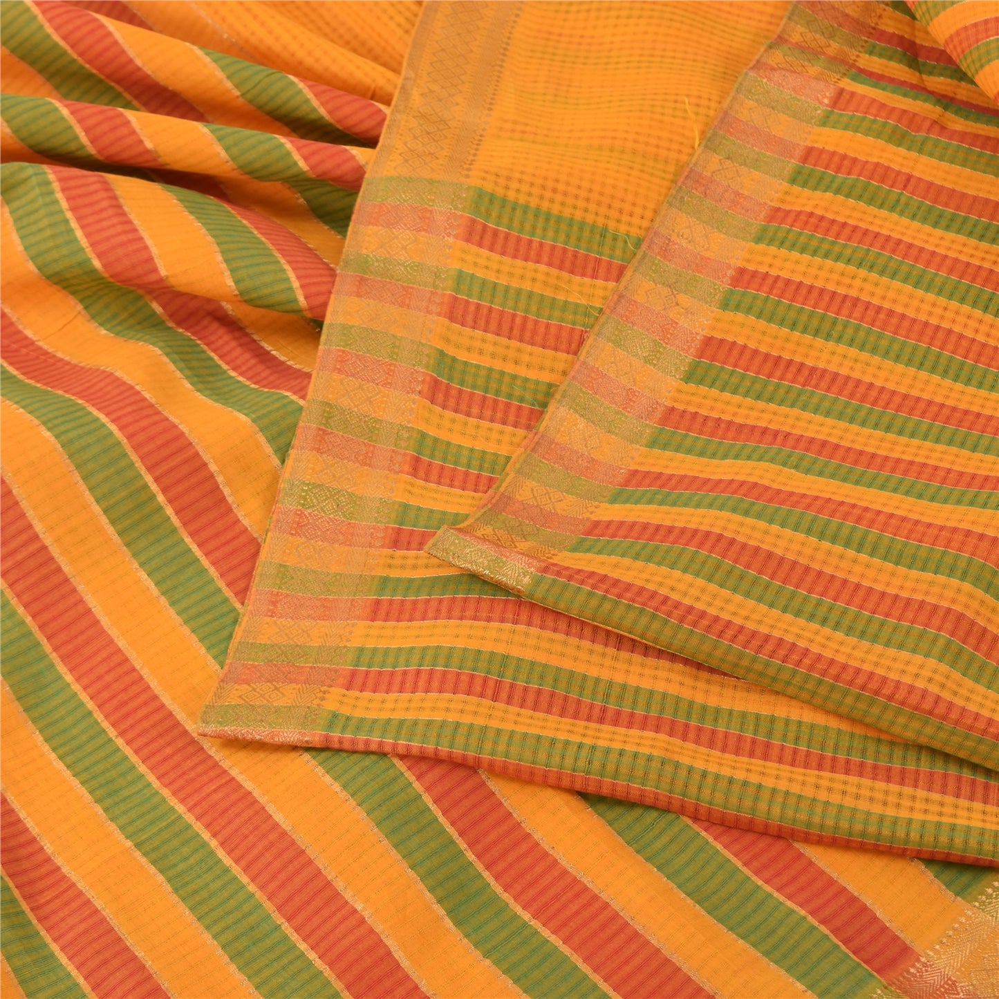 Sanskriti Vintage Indian Yellow Sarees Pure Silk Woven Ethnic Sari Craft Fabric