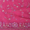 Sanskriti Vintage Magenta Sarees Net Mesh Hand Beaded Bollywood Sari 6yd Fabric