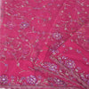 Sanskriti Vintage Magenta Sarees Net Mesh Hand Beaded Bollywood Sari 6yd Fabric