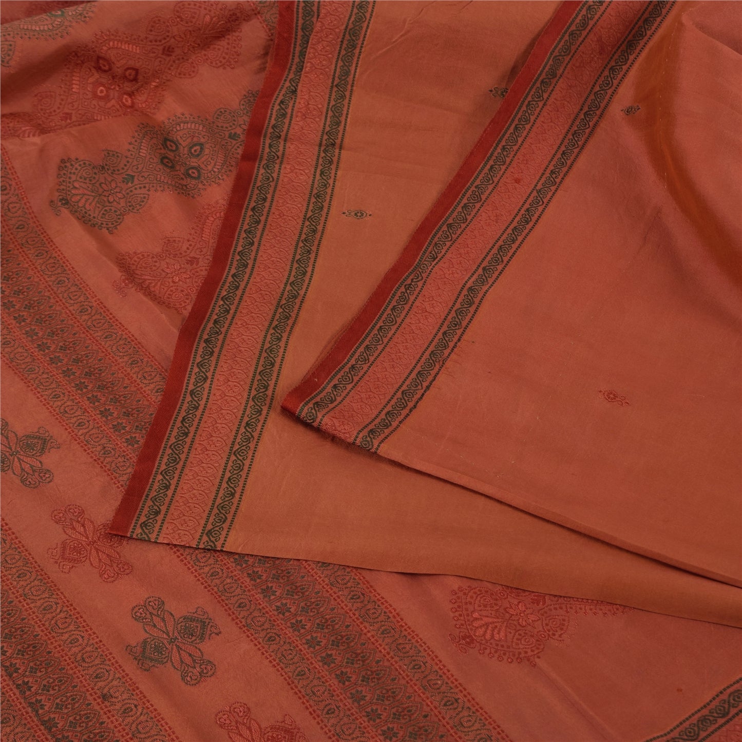 Sanskriti Vintage Indian Dark Red Sarees Pure Silk Woven Ethnic Sari 5yd Fabric