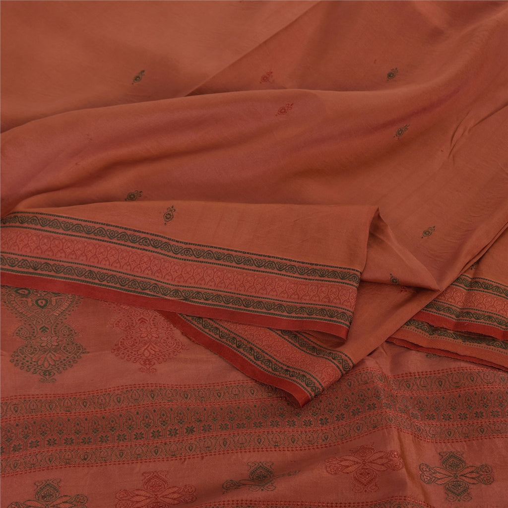 Sanskriti Vintage Indian Dark Red Sarees Pure Silk Woven Ethnic Sari 5yd Fabric