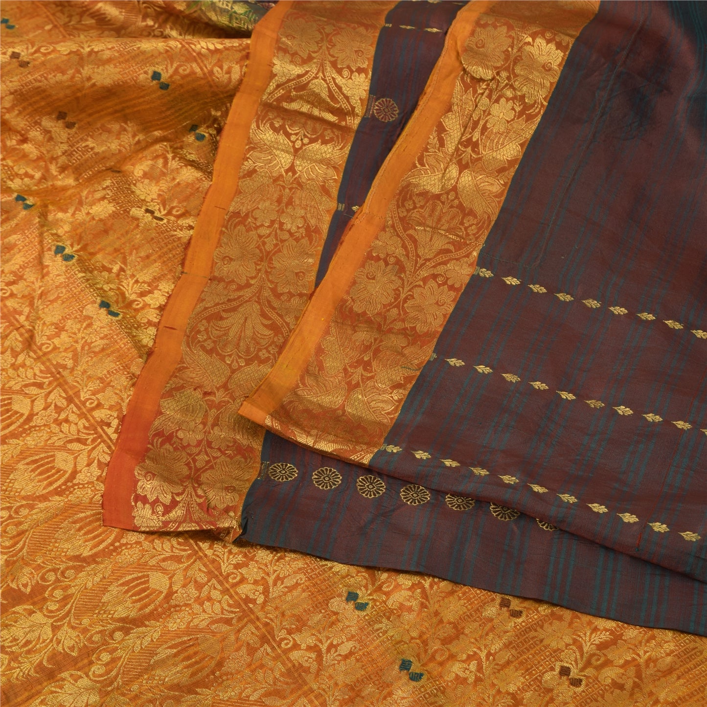 Sanskriti Vintage Indian Sarees Pure Silk Woven Brocade Ethnic Sari Craft Fabric