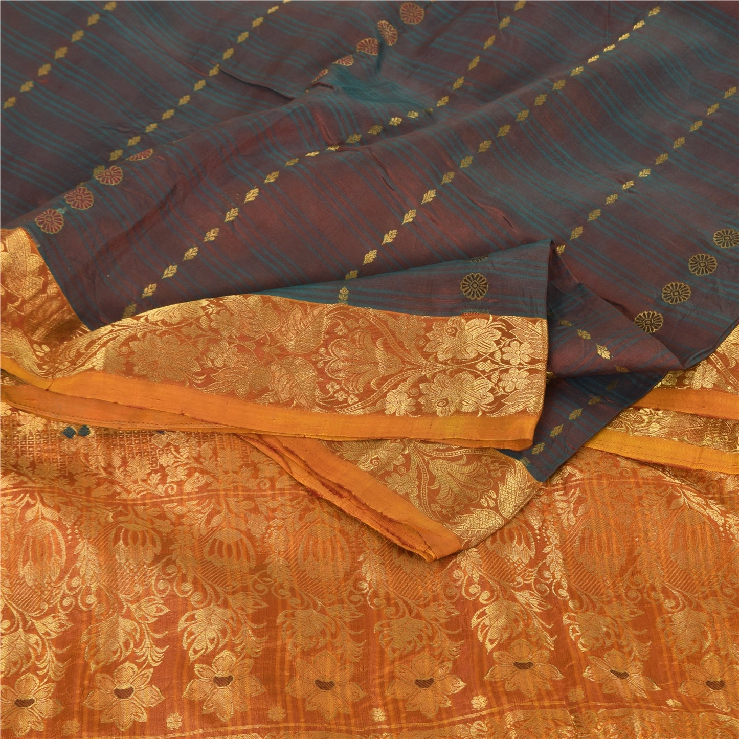 Sanskriti Vintage Indian Sarees Pure Silk Woven Brocade Ethnic Sari Craft Fabric