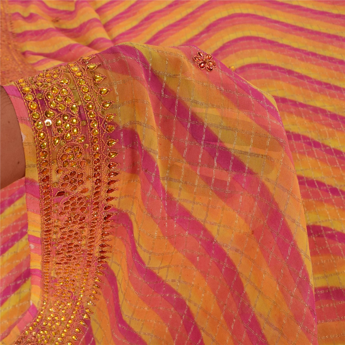 Sanskriti Vintage Indian Sarees Pure Silk Hand Beaded Premium Sari Craft Fabric