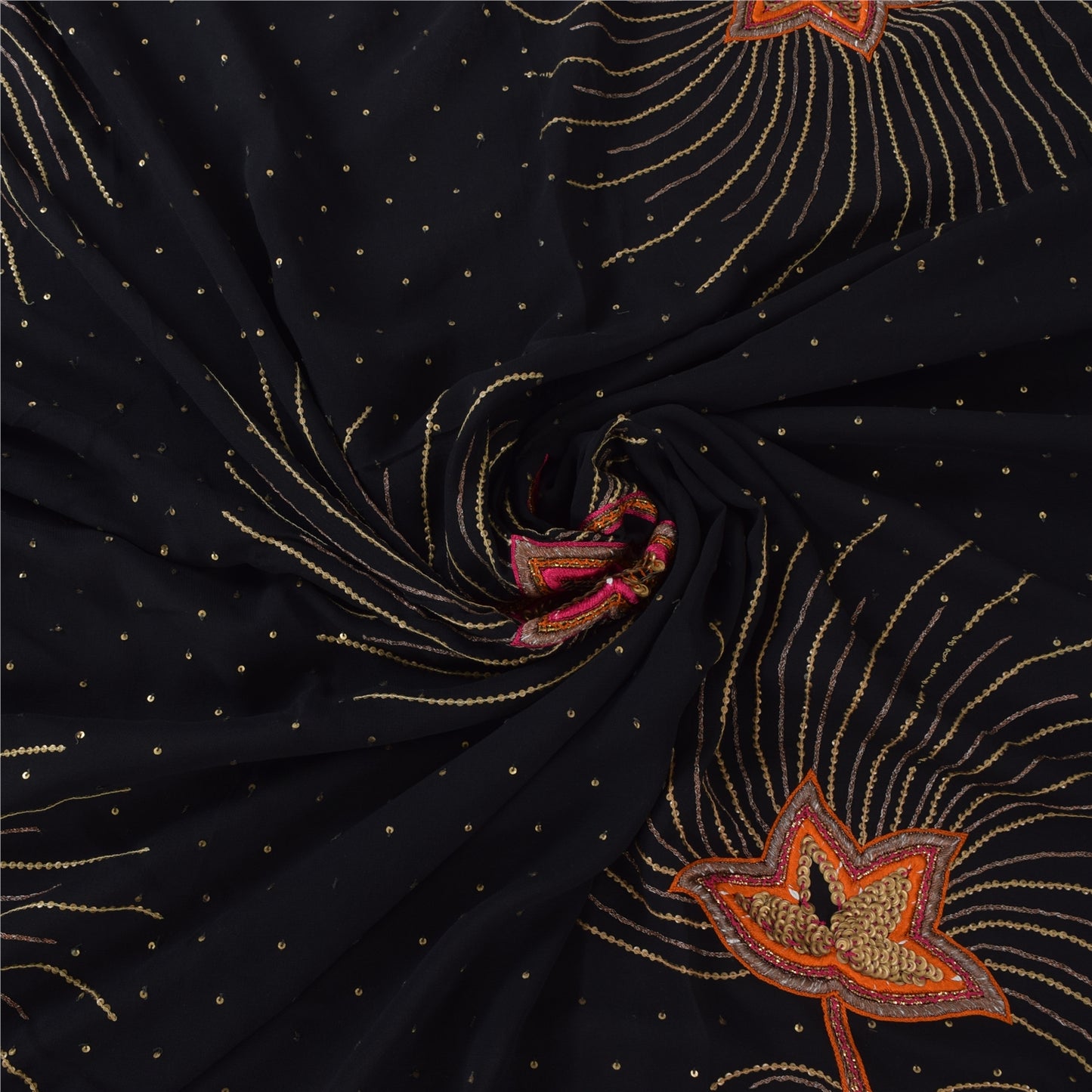 Sanskriti Vintage Black Sarees Pure Silk Hand Beaded Premium Sari Craft Fabric