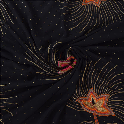 Sanskriti Vintage Black Sarees Pure Silk Hand Beaded Premium Sari Craft Fabric