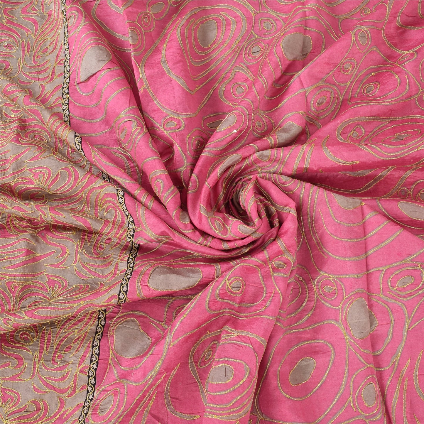 Sanskriti Vintage Pink/Gray Sarees Pure Silk Embroidered Ethnic Sari 5yd Fabric