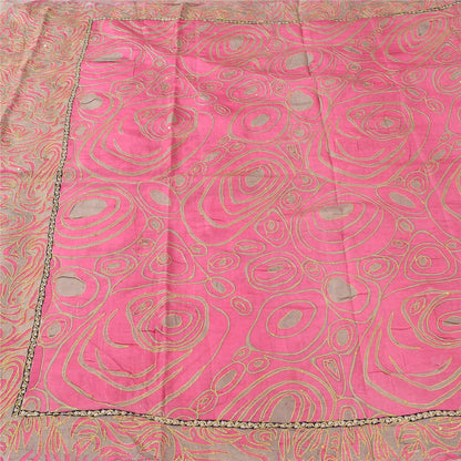 Sanskriti Vintage Pink/Gray Sarees Pure Silk Embroidered Ethnic Sari 5yd Fabric