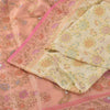 Sanskriti Vintage Sarees Cream/Pink Hand Beaded Woven Pure Silk Sari 6yd Fabric