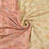 Sanskriti Vintage Sarees Cream/Pink Hand Beaded Woven Pure Silk Sari 6yd Fabric