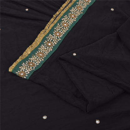 Sanskriti Vintage Sarees Black Hand Beaded Zardozi Pure Georgette Sari 6ydFabric