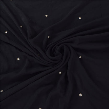 Sanskriti Vintage Sarees Black Hand Beaded Zardozi Pure Georgette Sari 6ydFabric