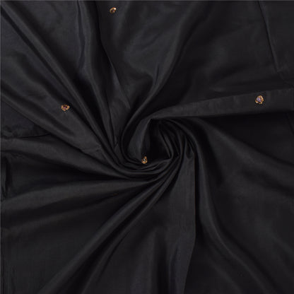 Sanskriti Vintage Sarees Indian Black Hand Beaded Pure Silk Sari Craft Fabric