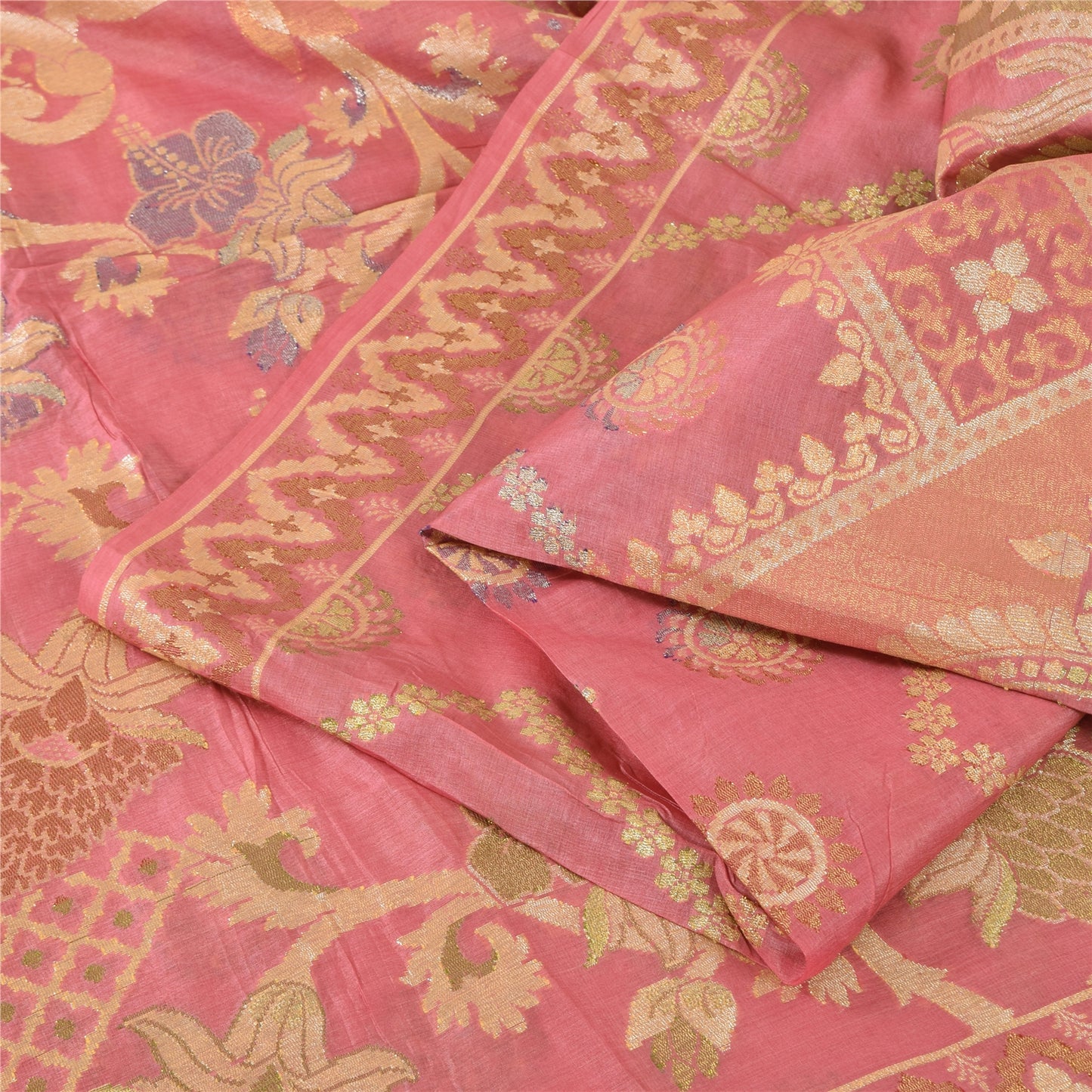 Sanskriti Vintage Sarees Pink HandWoven Indian Artificial Silk Sari Craft Fabric