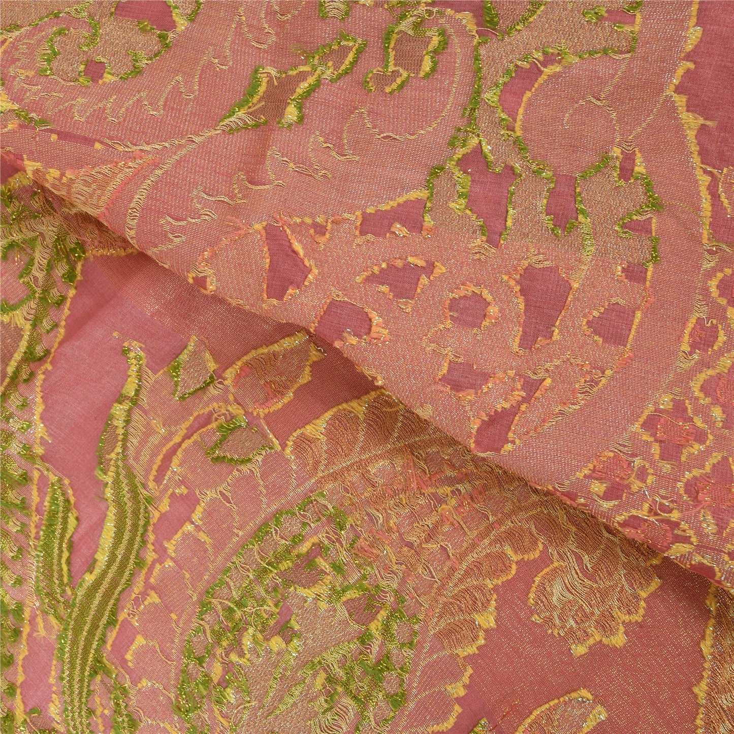 Sanskriti Vintage Sarees Pink HandWoven Indian Artificial Silk Sari Craft Fabric