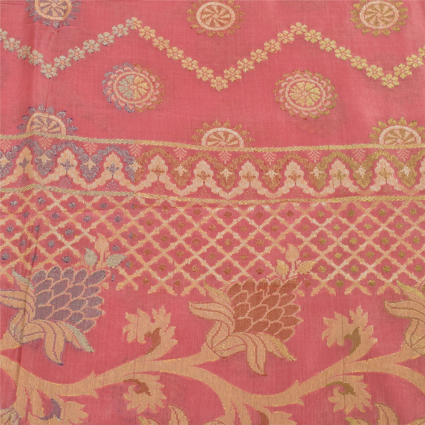 Sanskriti Vintage Sarees Pink HandWoven Indian Artificial Silk Sari Craft Fabric