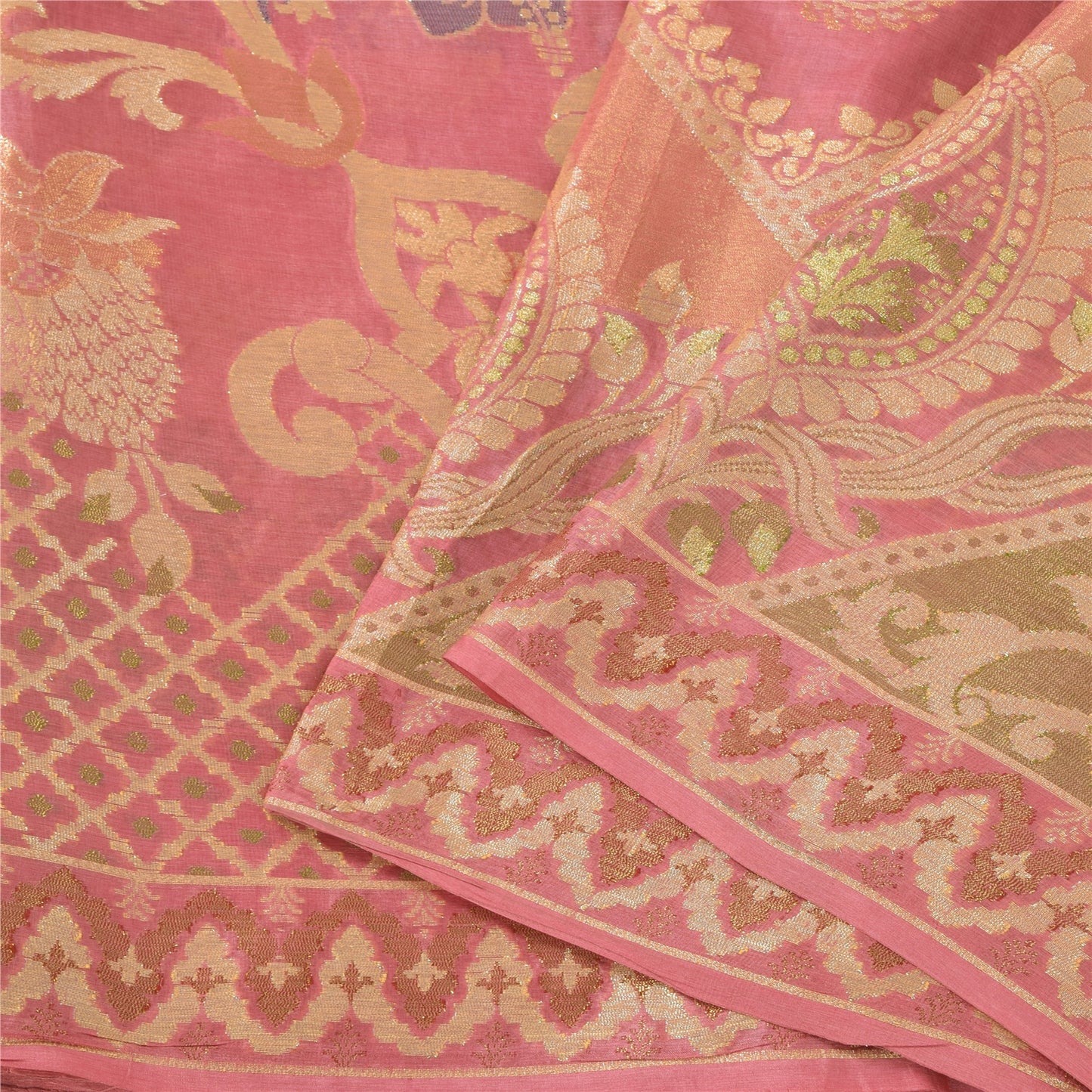 Sanskriti Vintage Sarees Pink HandWoven Indian Artificial Silk Sari Craft Fabric