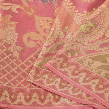 Sanskriti Vintage Sarees Pink HandWoven Indian Artificial Silk Sari Craft Fabric