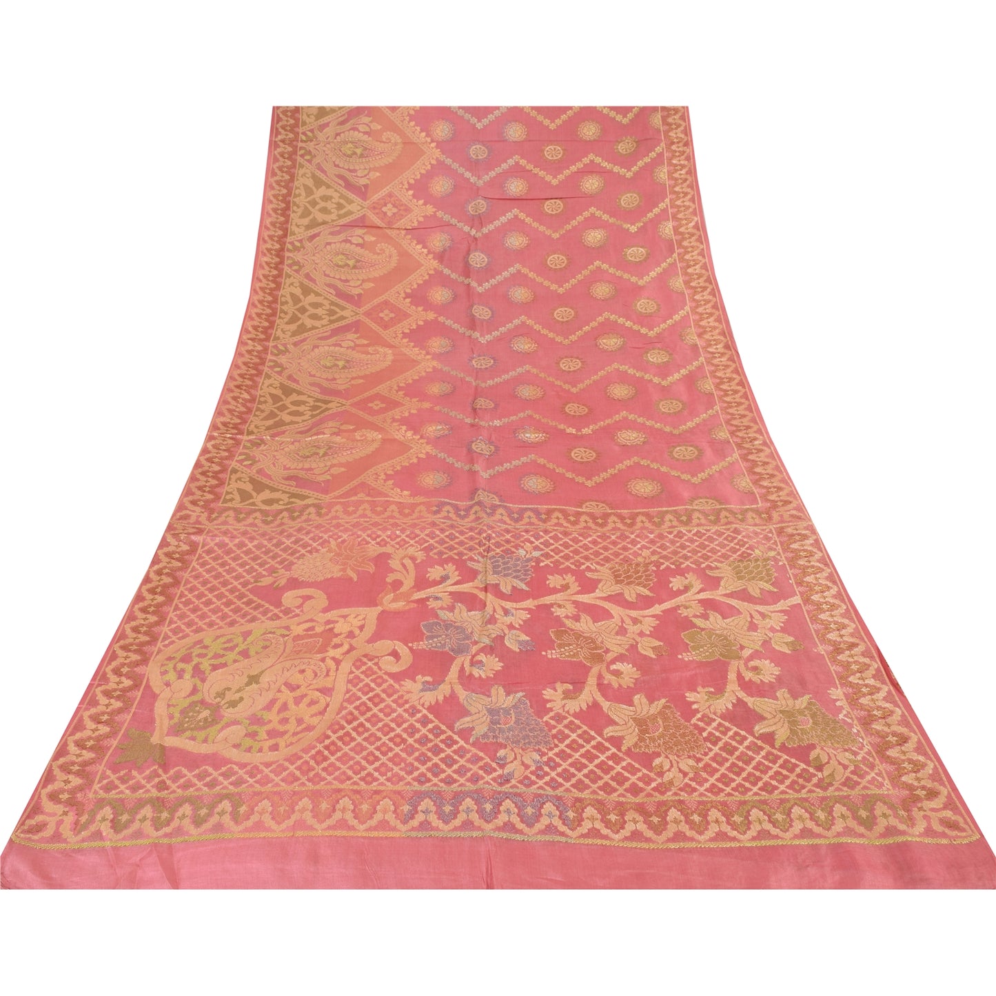 Sanskriti Vintage Sarees Pink HandWoven Indian Artificial Silk Sari Craft Fabric