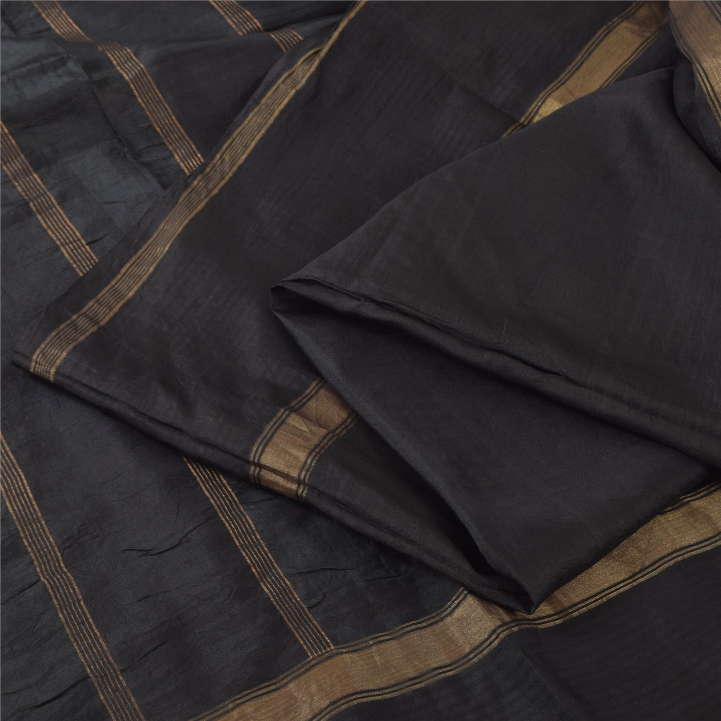 Sanskriti Vintage Sarees Indian Black Zari Woven Pure Silk Sari 5yd Craft Fabric