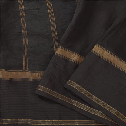 Sanskriti Vintage Sarees Indian Black Zari Woven Pure Silk Sari 5yd Craft Fabric