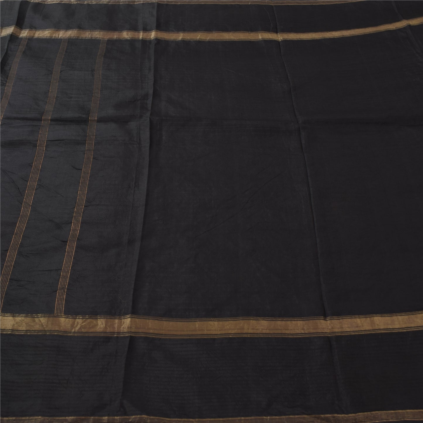 Sanskriti Vintage Sarees Indian Black Zari Woven Pure Silk Sari 5yd Craft Fabric